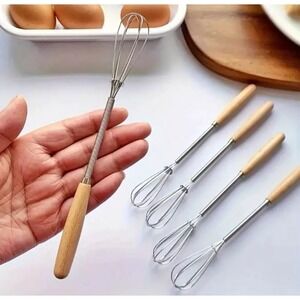 Mini Stainless Steel Whisk with Solid Wood Handle 7.5 Inch Gift for Cook-Foodie